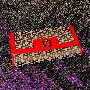DKNY Red & Brown Logo Wallet For Sale!!